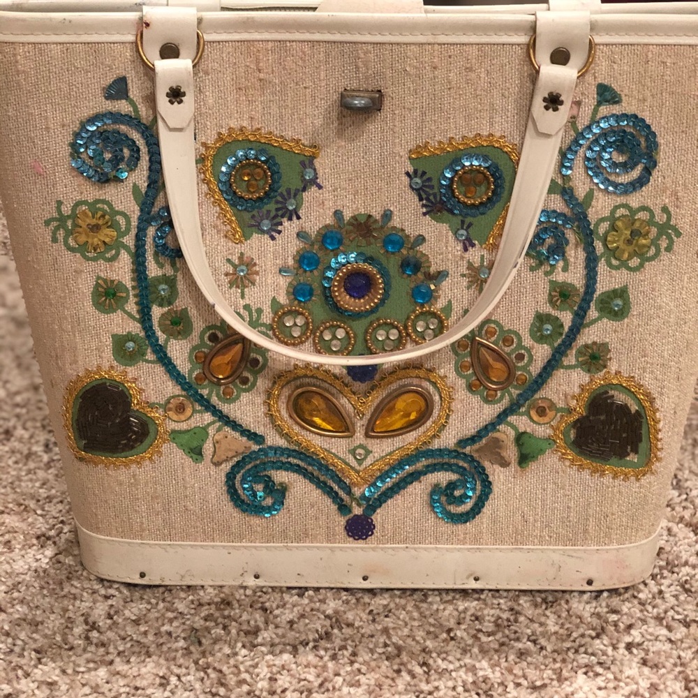 Gorgeous vintage handmade bag with wooden bottom